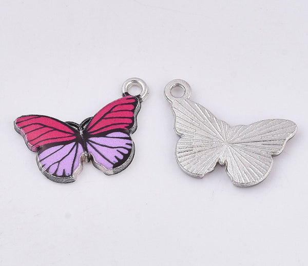 5 BUTTERFLY ENAMEL CHARMS PENDANT PINK AND PURPLE 20mm TOP QUALITY C274