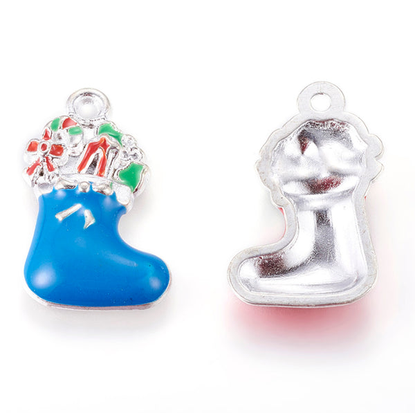 5 XMAS STOCKING ENAMEL CHARMS PENDANT ASSORTED COLOURS 23mm TOP QUALITY C279