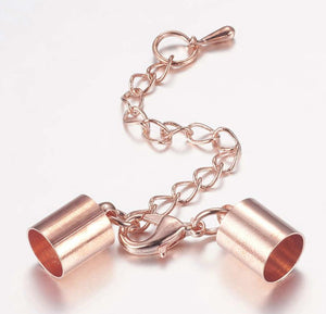 CORD END CAPS 12mm x 8mm HOLE 7mm LOBSTER CLASP EXTENDER CHAIN ROSE GOLD (AM29)