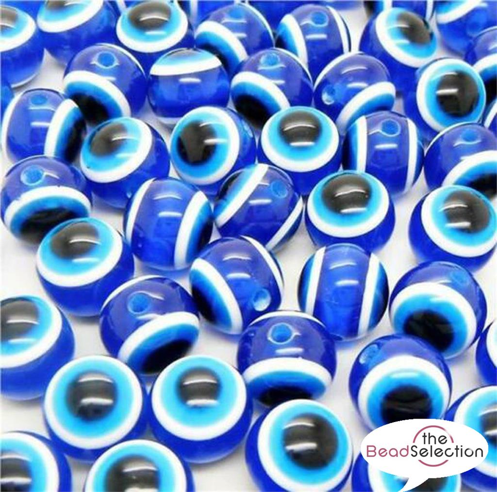 100 BLUE EVIL EYE ROUND ACRYLIC RESIN BEADS 8mm TOP QUALITY ACR154