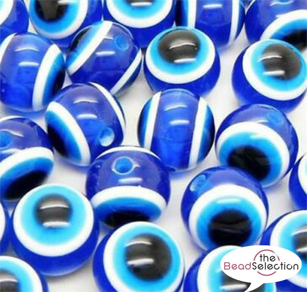 50 BLUE EVIL EYE ROUND ACRYLIC RESIN BEADS 10mm TOP QUALITY ACR71