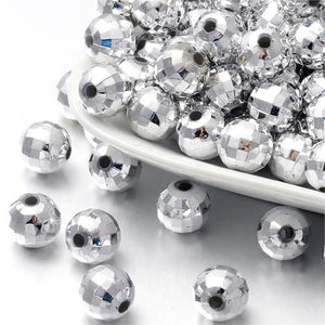 50 FACETED ROUND ACRYLIC SILVER PLATED SPACER BEADS 10mm TOP QUALITY ACR70