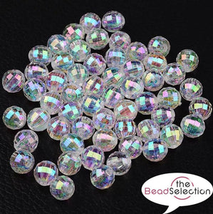 200 Acrylic Beads 6mm Faceted Round Clear 'AB' Rainbow Lustre Jewellery ACR97