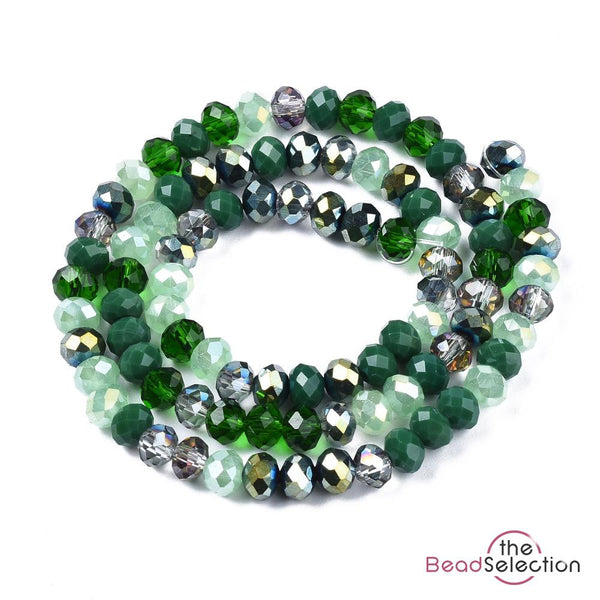 Faceted Glass Rondelle Round Beads Green Mixed Crystal 6mm 90+ 1 STRAND R5