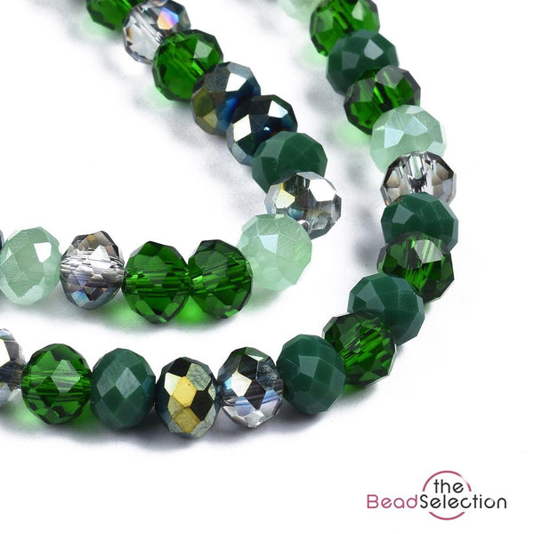 Faceted Glass Rondelle Round Beads Green Mixed Crystal 6mm 90+ 1 STRAND R5