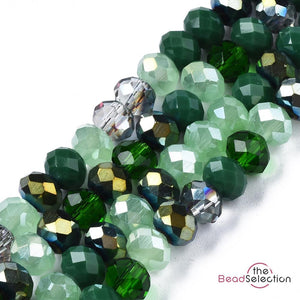 Faceted Glass Rondelle Round Beads Green Mixed Crystal 6mm 90+ 1 STRAND R5