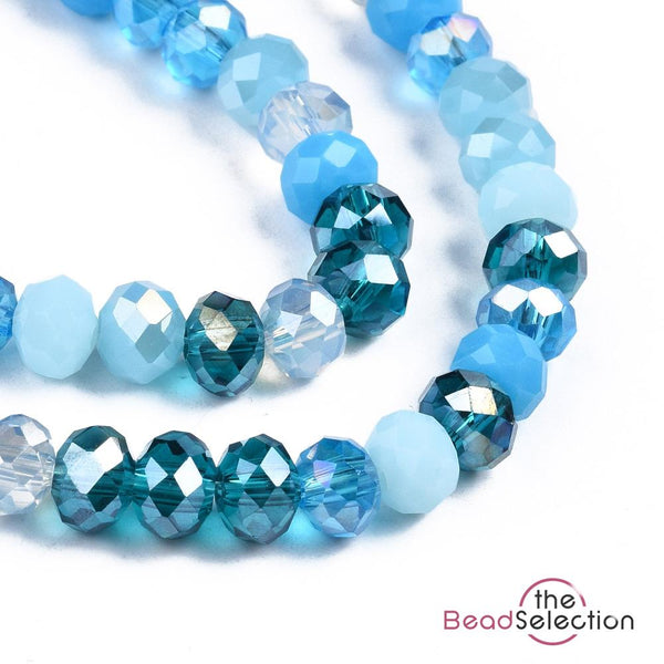 Faceted Glass Rondelle Round Beads Blue Mixed Crystal 6mm 90+ 1 STRAND R7