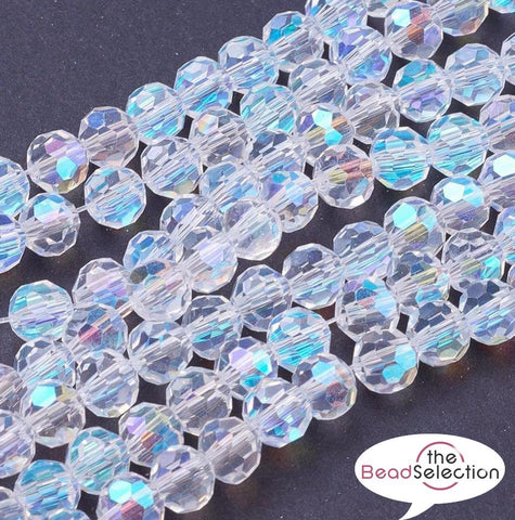 CLEAR AB FACETED ROUND CRYSTAL GLASS BEADS SUN CATCHER 8mm 6mm 4mm