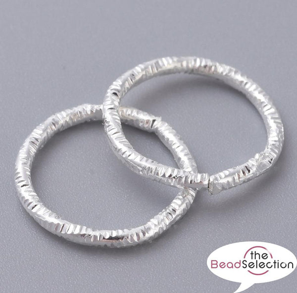 25 LARGE 15mm JUMP RINGS SILVER PLATED FANCY TEXTURED CONNECTORS LINKS  JR13