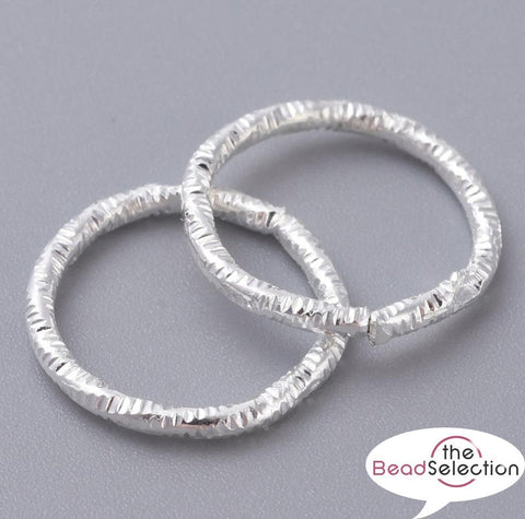 50 LARGE JUMP RINGS SILVER PLATED FANCY TEXTURED CONNECTORS LINKS 12mm JR1