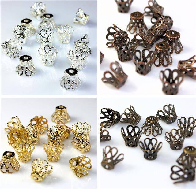 Solid Brass Filigree Flower Vine Bead Cap bc39(4pcs Solid Brass Filigree Flower Vine Bead Cap bc39(4pcs
