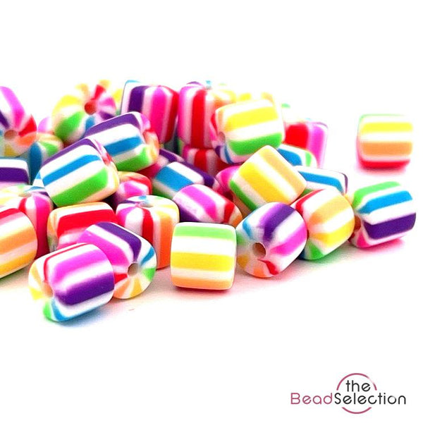 50 Rainbow Tube Barrel Clay Beads 6mm Fimo Polymer Jewellery Making MSC48