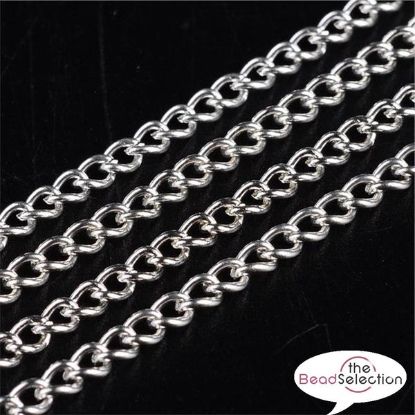 SILVER PLATED FINE TWIST CURB CHAIN 3.7mm X 2.5mm JEWELLERY MAKING CH9