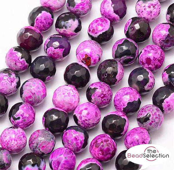 25 PREMIUM QUALITY NATURAL FIRE AGATE FACETED ROUND BEADS BLACK PINK 8mm GS41