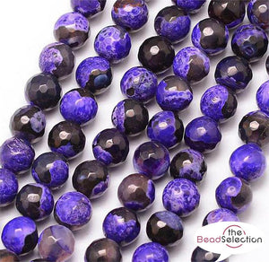 25 PREMIUM QUALITY NATURAL FIRE AGATE FACETED ROUND BEADS BLACK PURPLE 8mm GS40