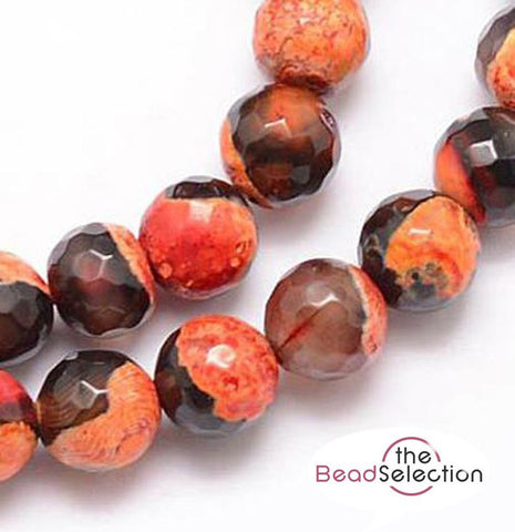 25 PREMIUM QUALITY NATURAL FIRE AGATE FACETED ROUND BEADS BLACK AMBER  8mm GS13