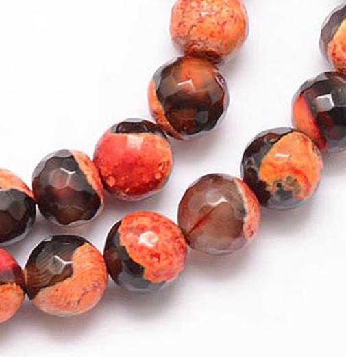 20 PREMIUM QUALITY NATURAL FIRE AGATE FACETED ROUND BEADS BLACK AMBER 10mm GS14