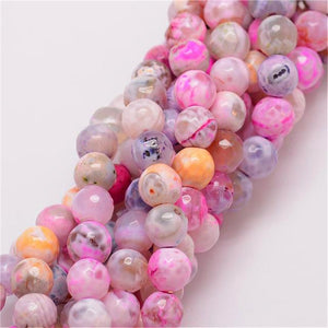 20 NATURAL FIRE AGATE FACETED ROUND BEADS PEARL PINK 10mm JEWELLERY MAKING GS37
