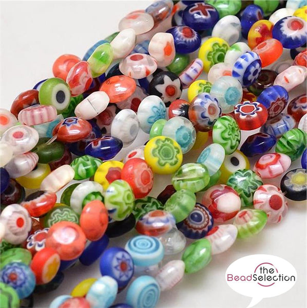 25 or 50 FLAT ROUND DISC FLOWER MILLEFIORI GLASS BEADS 6mm MIL14