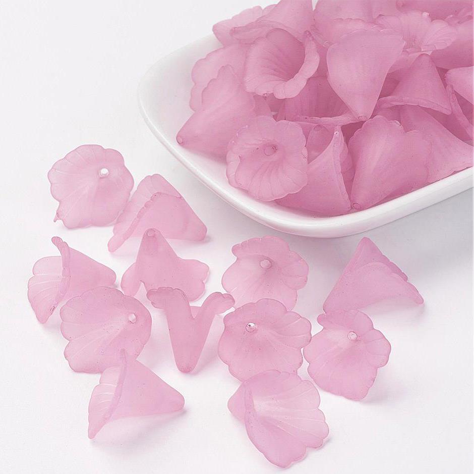 20 FROSTED LUCITE ACRYLIC LILY TRUMPET FLOWER BEADS 20mm PEARL PINK LUC48