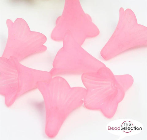 20 FROSTED LUCITE ACRYLIC LILY TRUMPET FLOWER BEADS 22mm PINK LUC59
