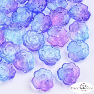 20 Rose Flower Glass Charms Beads Blue Purple 14mm Jewellery Making GLS98