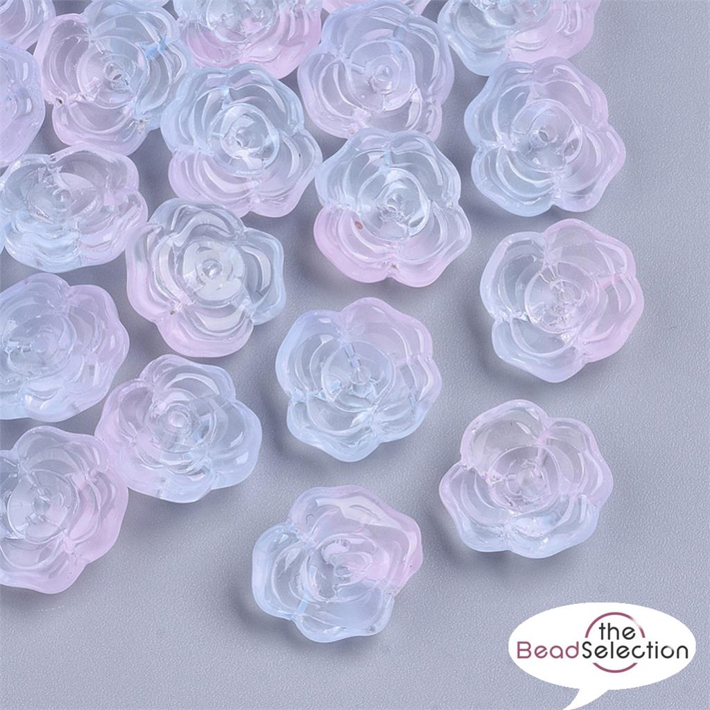 20 Rose Flower Glass Charms Beads Blue Pink 14mm Jewellery Making GLS97