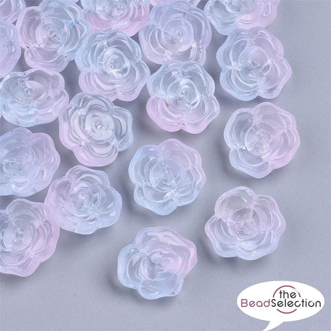 20 Rose Flower Glass Charms Beads Blue Pink 14mm Jewellery Making GLS97