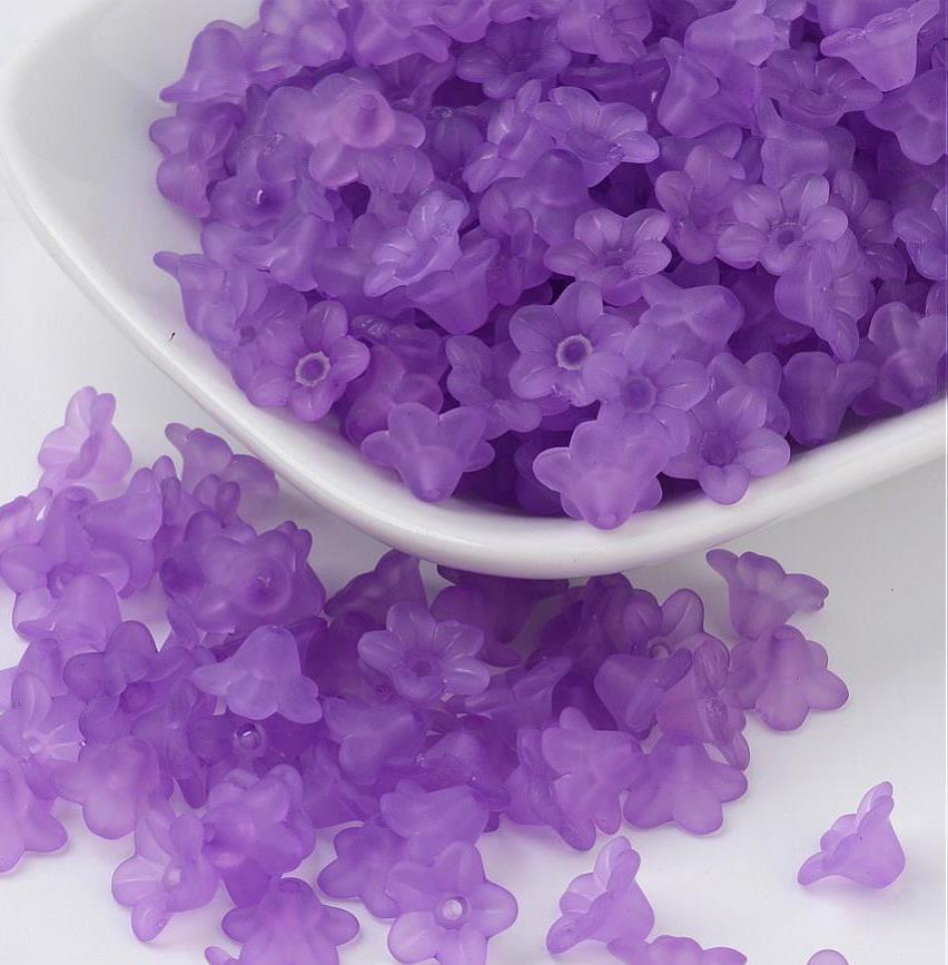 100 Flower Beads Frosted Lucite Acrylic 10mm Purple Jewellery Making LUC30