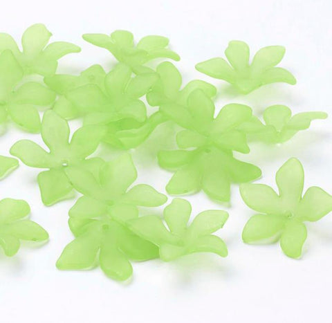 20 LIGHT GREEN FROSTED LUCITE ACRYLIC PETAL FLOWER BEADS 29mm LUC32