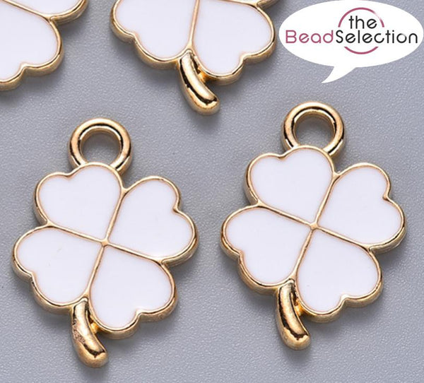 10 LUCKY FOUR LEAF CLOVER ENAMEL CHARMS PENDANT 18mm TOP QUALITY C268