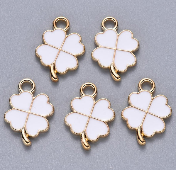10 LUCKY FOUR LEAF CLOVER ENAMEL CHARMS PENDANT 18mm TOP QUALITY C268
