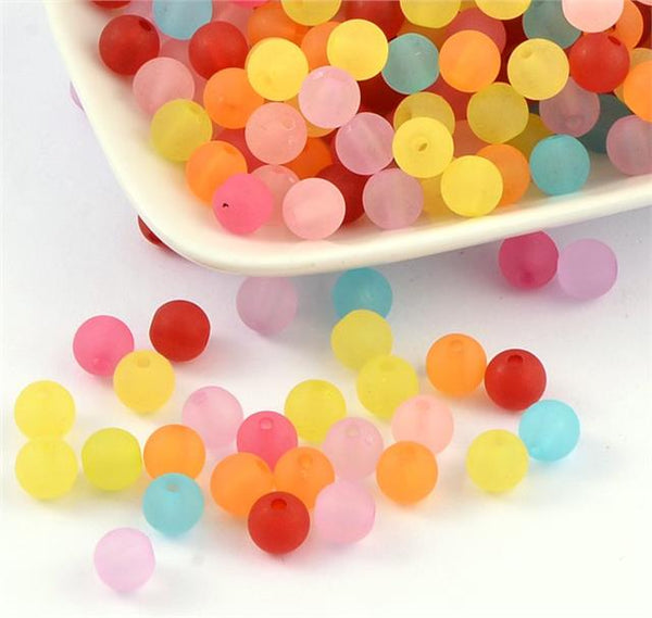 50 ACRYLIC FROSTED BEADS 10mm MIXED COLOURS TOP QUALITY ACR33