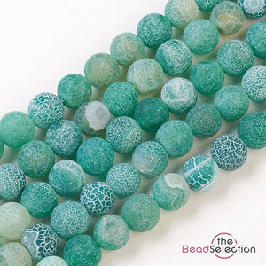 30 Natural Crackle Frosted Agate Round Gemstone Beads Aquamarine 6mm GS155