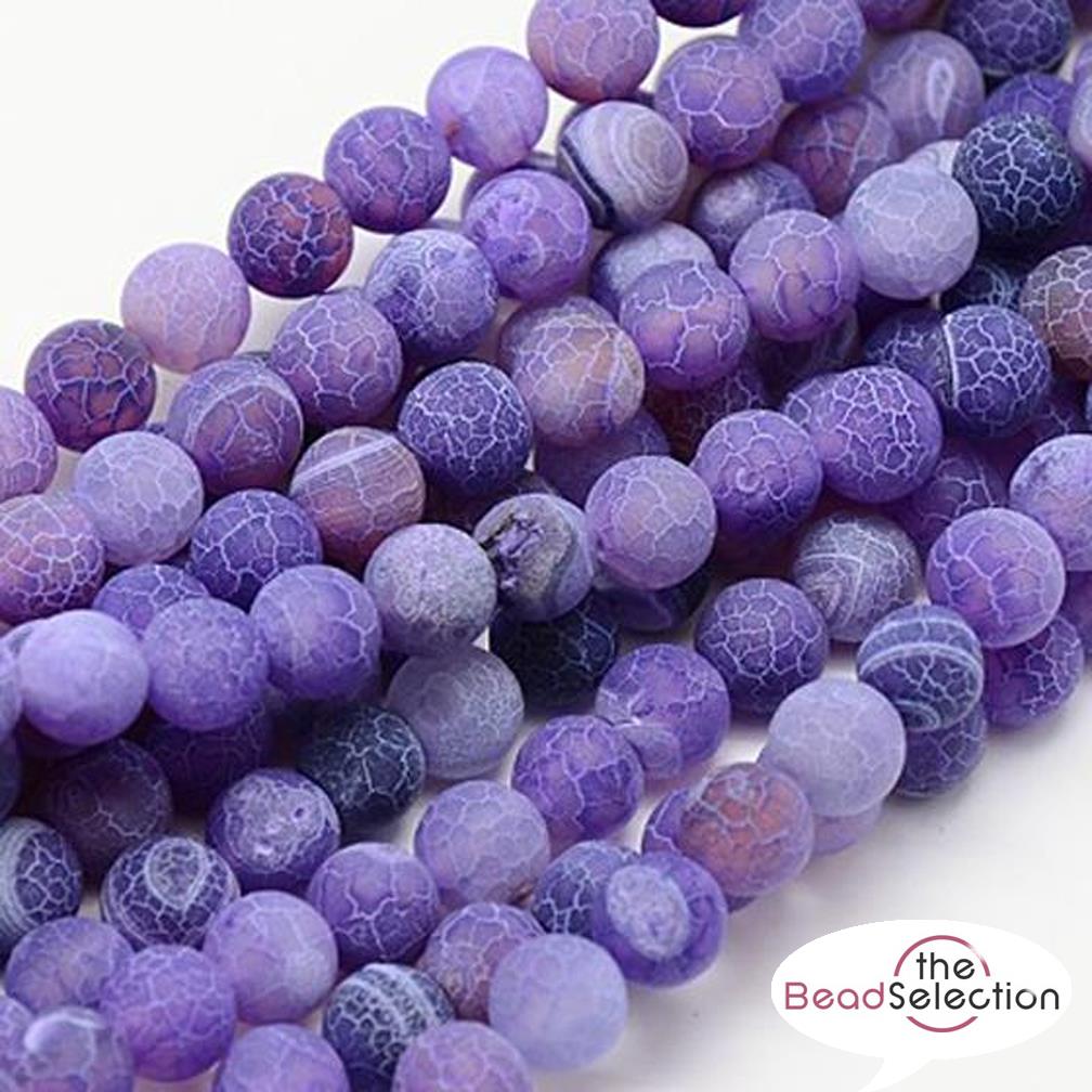 20 NATURAL CRACKLE FROSTED AGATE GEMSTONE ROUND BEADS VIOLET PURPLE 10mm GS22