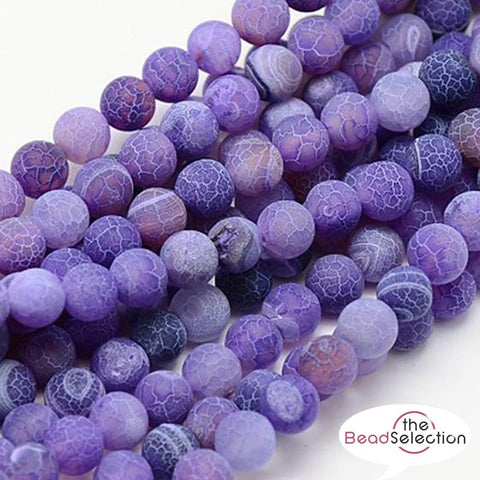 25 NATURAL CRACKLE FROSTED AGATE ROUND GEMSTONE BEADS VIOLET PURPLE 8mm GS4