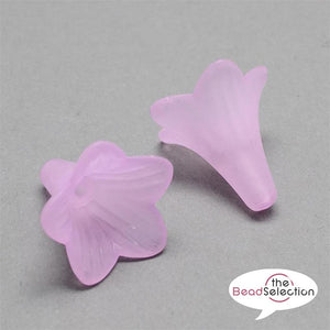 20 FROSTED LUCITE ACRYLIC LILY TRUMPET FLOWER BEADS 22mm VIVID PINK LUC69