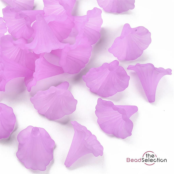 10 LARGE FROSTED LUCITE ACRYLIC LILY TRUMPET FLOWER BEADS 41mm LITE PURPLE LUC33