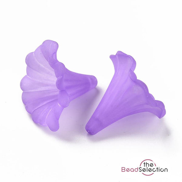 10 LARGE FROSTED LUCITE ACRYLIC LILY TRUMPET FLOWER BEADS 41mm PURPLE LUC73