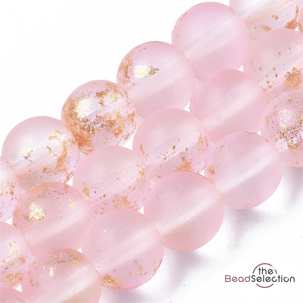 100 FROSTED GLITTER ROUND GLASS BEADS PINK 6mm JEWELLERY MAKING FR11