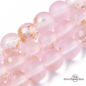 100 FROSTED GLITTER ROUND GLASS BEADS PINK 6mm JEWELLERY MAKING FR11
