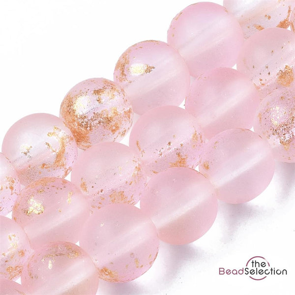 50 Frosted Beads Glitter Round Glass Pink 8mm Jewellery Making FR4