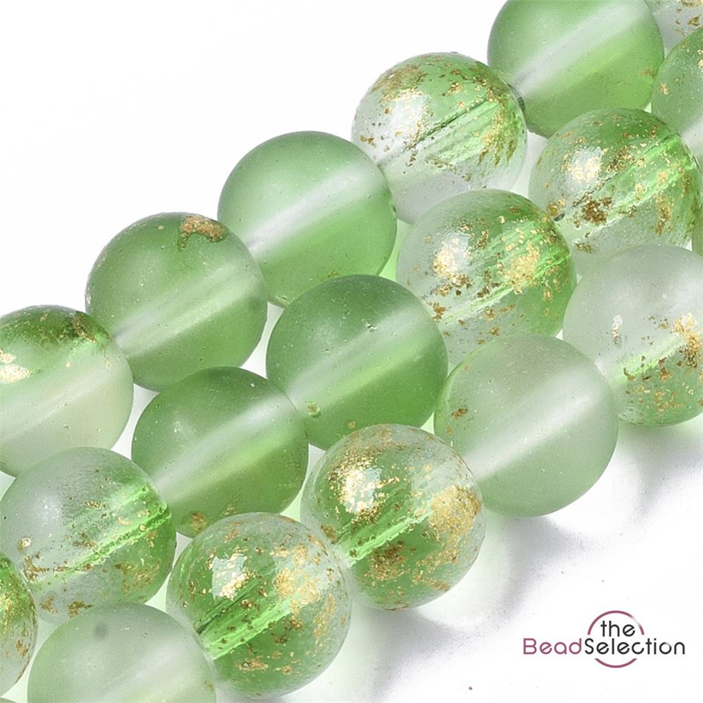 50 FROSTED GLITTER ROUND GLASS BEADS GREEN 8mm JEWELLERY MAKING FR7