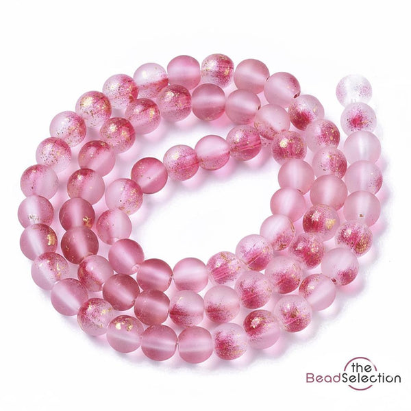 100 FROSTED GLITTER ROUND GLASS BEADS HOT PINK 6mm JEWELLERY MAKING FR10