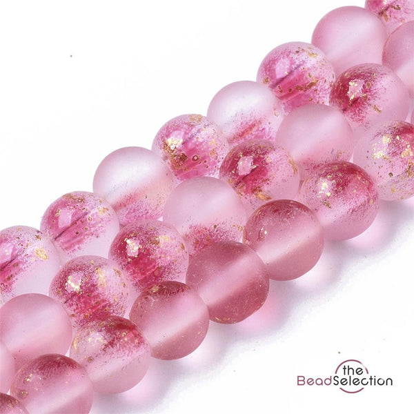100 FROSTED GLITTER ROUND GLASS BEADS HOT PINK 4mm JEWELLERY MAKING FR22