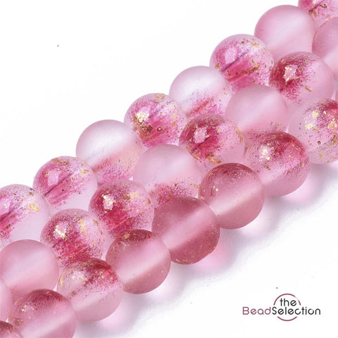 50 Frosted Beads Glitter Round Glass Hot Pink 8mm Jewellery Making FR3