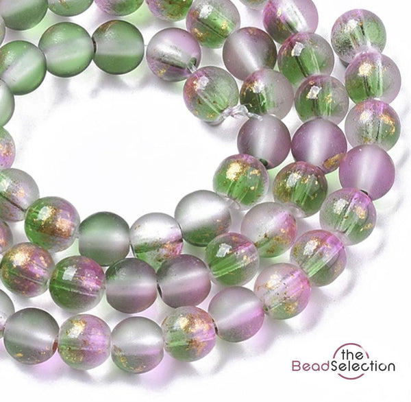 100 FROSTED GLITTER ROUND GLASS BEADS PINK GREEN 4mm JEWELLERY MAKING FR24