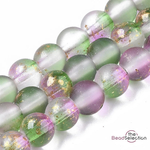100 FROSTED GLITTER ROUND GLASS BEADS PINK GREEN 6mm JEWELLERY MAKING FR12