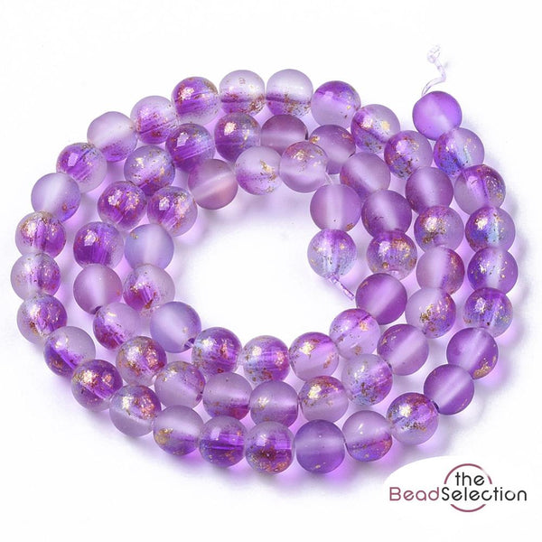 100 FROSTED GLITTER ROUND GLASS BEADS LILAC PURPLE 6mm JEWELLERY MAKING FR15