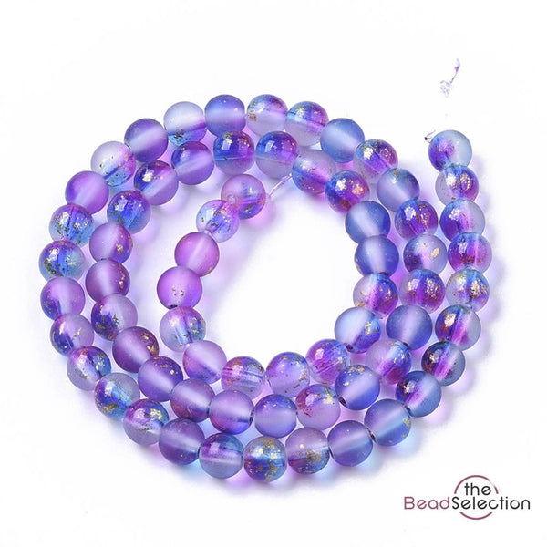 100 FROSTED GLITTER ROUND GLASS BEADS PURPLE BLUE 4mm JEWELLERY MAKING FR20